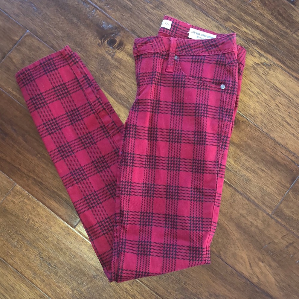 Guess Low Rise Plaid Jeans